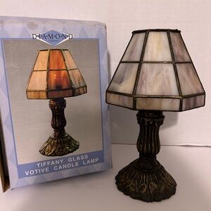 Tiffany Glass Votive Candle Lamp - Brown and Cream